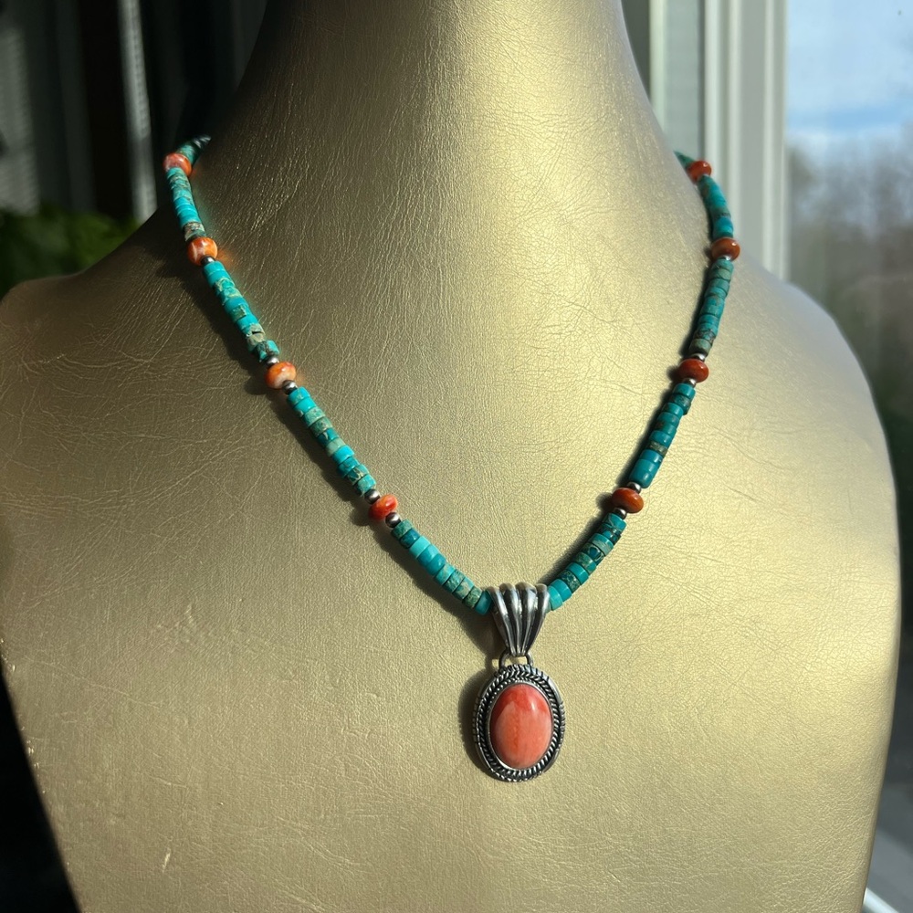 SOLD Spiny Oyster and Turquoise Necklace